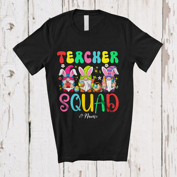 MacnyStore - Personalized Custom Name Teacher Squad; Awesome Easter Three Bunny Gnomes; Egg Hunting T-Shirt