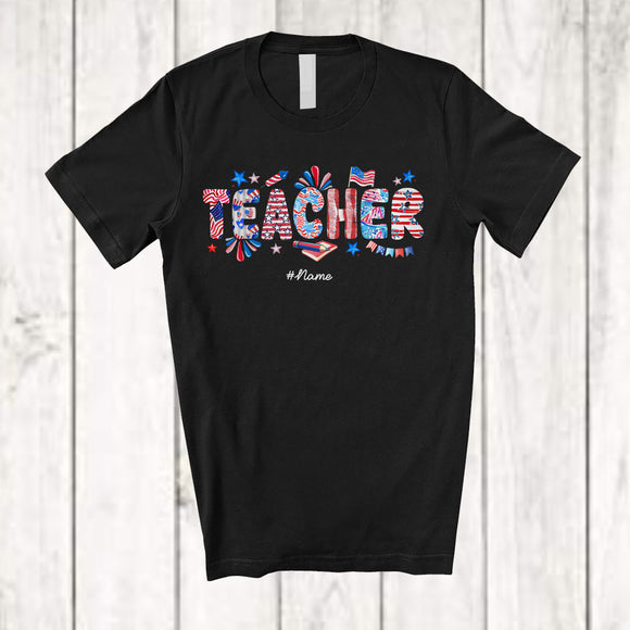 MacnyStore - Personalized Custom Name Teacher; Fantastic 4th Of July American Flag; Teacher Patriotic T-Shirt