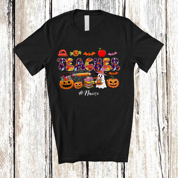MacnyStore - Personalized Custom Name Teacher; Humorous Halloween Cosplay Boo Ghost Pumpkin T-Shirt