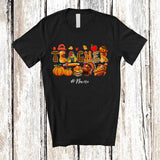 MacnyStore - Personalized Custom Name Teacher; Lovely Thanksgiving Leopard Plaid Pumpkin Turkey T-Shirt