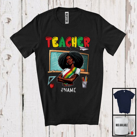 MacnyStore - Personalized Custom Name Teacher, Proud Juneteenth Afro Girl Women, Black African American T-Shirt