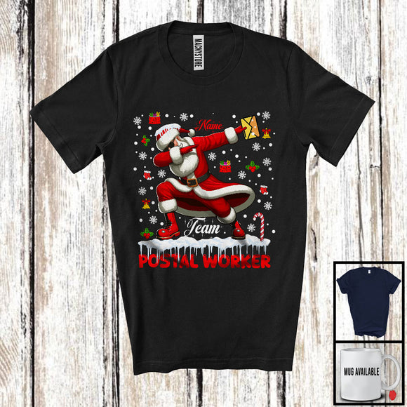 MacnyStore - Personalized Custom Name Team Postal Worker, Awesome Christmas Santa Snowing, Careers Group T-Shirt