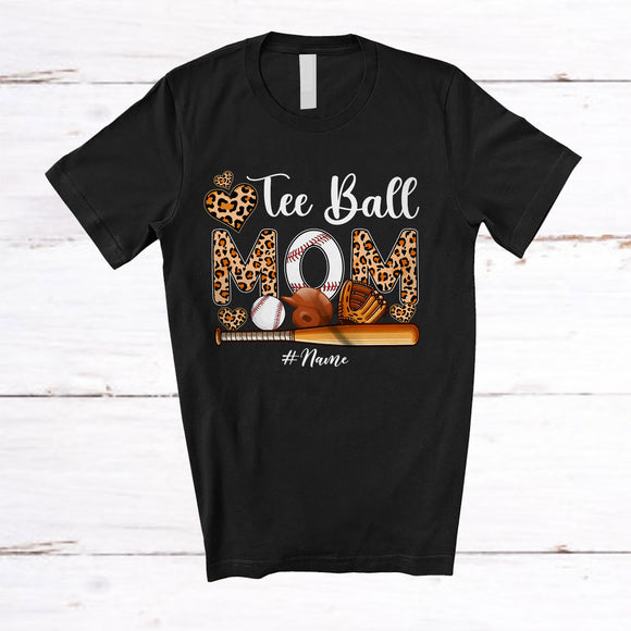 MacnyStore - Personalized Custom Name Tee Ball Mom; Amazing Mother's Day Leopard Heart; Family T-Shirt
