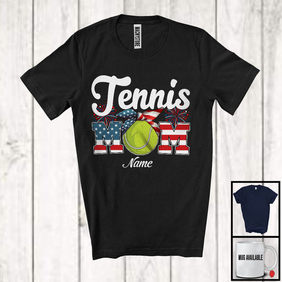 MacnyStore - Personalized Custom Name Tennis Mom, Proud 4th Of July USA Flag Headband, Patriotic Family T-Shirt