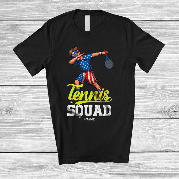 MacnyStore - Personalized Custom Name Tennis Squad; Amazing 4th Of July Dabbing Sport Player; Patriotic T-Shirt