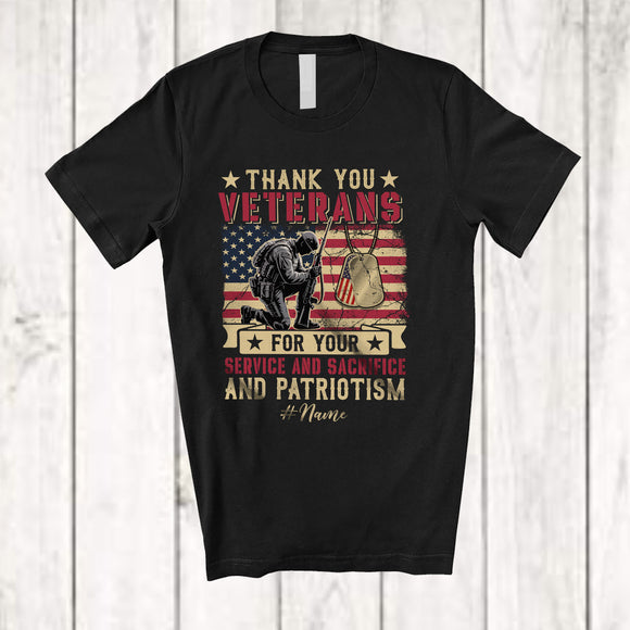 MacnyStore - Personalized Custom Name Thank Veterans For Your Service; Proud 4th of July US Flag Vintage T-Shirt