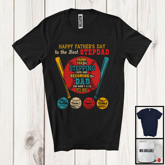 MacnyStore - Personalized Custom Name Thank You For Stepping Into, Happy Father's Day Baseball, Stepdad Vintage T-Shirt