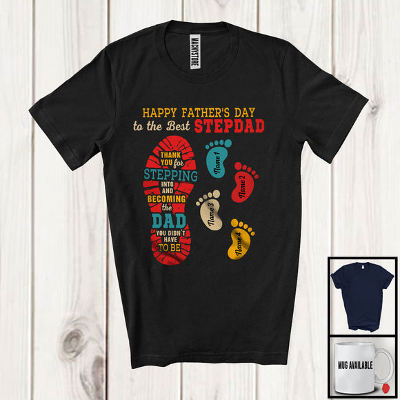 MacnyStore - Personalized Custom Name Thank You For Stepping Into, Vintage Father's Day Stepdad Footprints T-Shirt