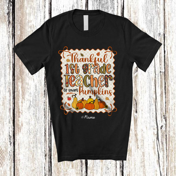 MacnyStore - Personalized Custom Name Thankful 1st Grade Teacher; Lovely Thanksgiving Fall Bow Tie; Family T-Shirt