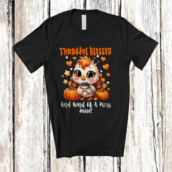 MacnyStore - Personalized Custom Name Thankful Blessed Kind Of A Mess; Lovely Thanksgiving Fall Turkey Coffee T-Shirt