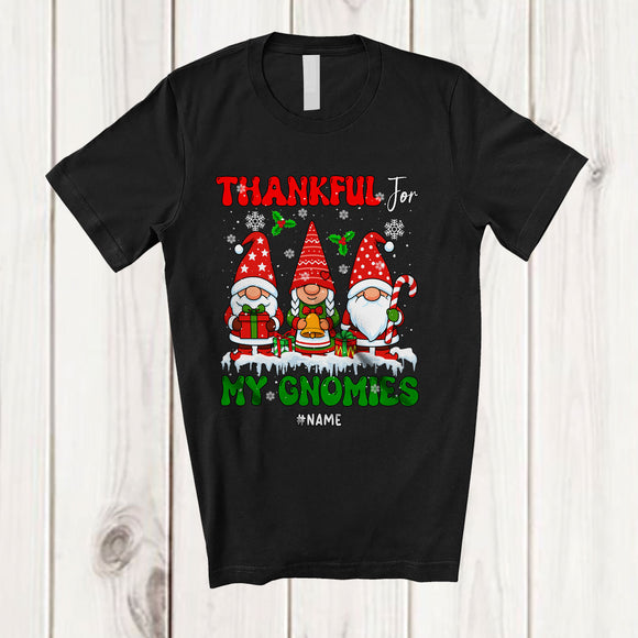 MacnyStore - Personalized Custom Name Thankful for My Gnomies; Joyful Christmas Snow Three Gnomes T-Shirt