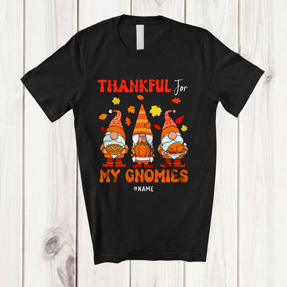 MacnyStore - Personalized Custom Name Thankful for My Gnomies; Joyful Thanksgiving Fall Three Gnomes T-Shirt