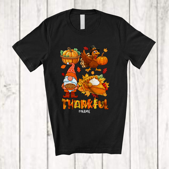 MacnyStore - Personalized Custom Name Thankful; Lovely Thanksgiving Gnome Turkey Pumpkin Pie T-Shirt