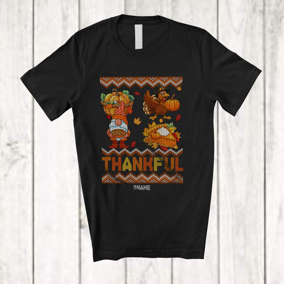 MacnyStore - Personalized Custom Name Thankful; Lovely Thanksgiving Sweater Gnome Turkey Pumpkin Pie T-Shirt