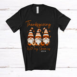 MacnyStore - Personalized Custom Name Thanksgiving With My Gnomies; Lovely Three Gnomes Fall Leaves Pumpkins T-Shirt