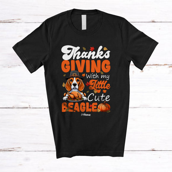 MacnyStore - Personalized Custom Name Thanksgiving With My Little Cute Beagle; Lovely Fall Roast Turkey T-Shirt