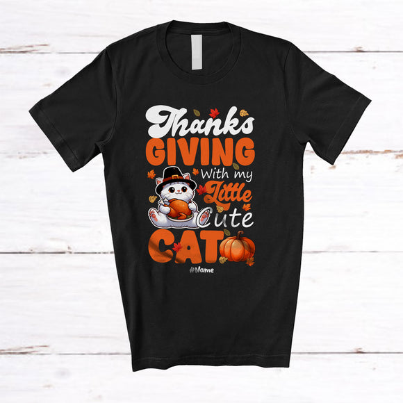 MacnyStore - Personalized Custom Name Thanksgiving With My Little Cute Cat; Lovely Fall Roast Turkey T-Shirt