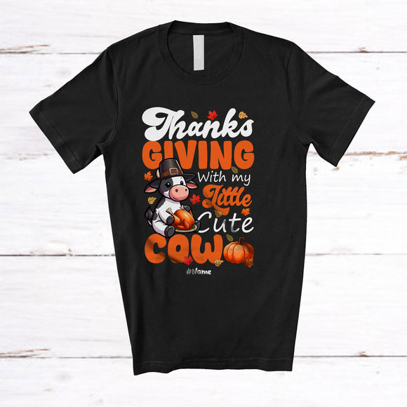 MacnyStore - Personalized Custom Name Thanksgiving With My Little Cute Cow; Lovely Fall Roast Turkey T-Shirt