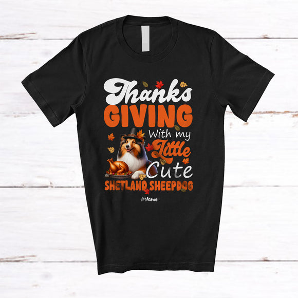 MacnyStore - Personalized Custom Name Thanksgiving With My Little Cute Shetland Sheepdog; Lovely Fall Turkey T-Shirt