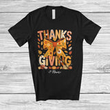 MacnyStore - Personalized Custom Name Thanksgiving; Adorable Plaid Coquette Fall Leaves; Family T-Shirt