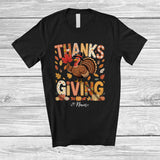 MacnyStore - Personalized Custom Name Thanksgiving; Adorable Plaid Pilgrim Turkey Fall Leaves; Family T-Shirt