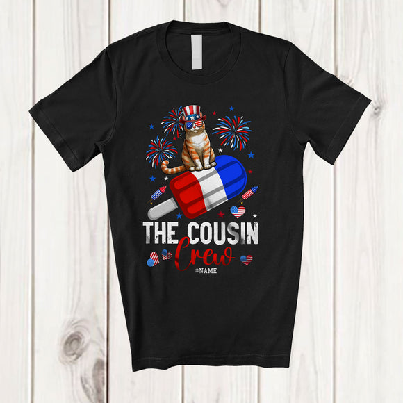 MacnyStore - Personalized Custom Name The Cousin Crew; Lovely 4th of July Cat Riding Ice Cream; Patriotic T-Shirt