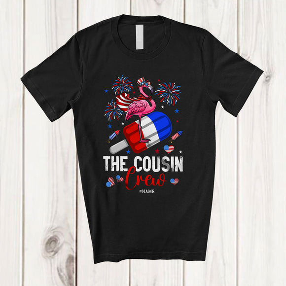 MacnyStore - Personalized Custom Name The Cousin Crew; Lovely 4th of July Flamingo Riding Ice Cream; Patriotic T-Shirt