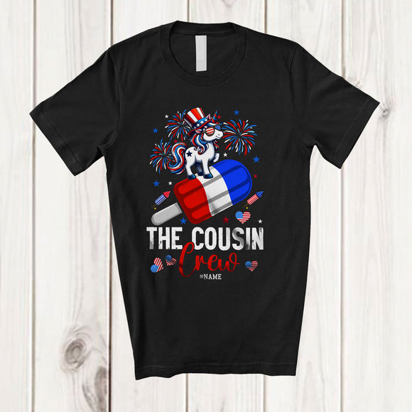 MacnyStore - Personalized Custom Name The Cousin Crew; Lovely 4th of July Unicorn Riding Ice Cream; Patriotic T-Shirt