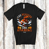 MacnyStore - Personalized Custom Name The Heavens Are Roaring; Joyful Thanksgiving T-Rex Fall Pumpkins T-Shirt