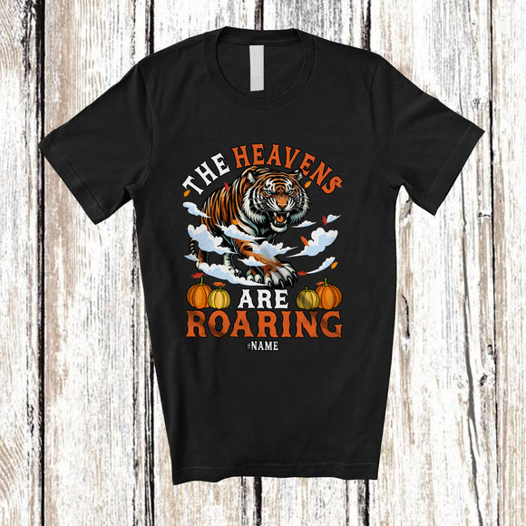 MacnyStore - Personalized Custom Name The Heavens Are Roaring; Joyful Thanksgiving Tiger Fall Pumpkins T-Shirt