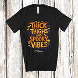 MacnyStore - Personalized Custom Name Thick Thighs Spooky Vibes; Joyful Halloween Bats Skulls; Family T-Shirt