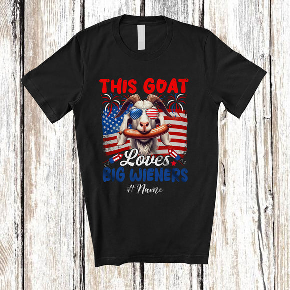 MacnyStore - Personalized Custom Name This Goat Loves Big Wieners; Sarcastic 4th Of July US Flag Goat Sausage T-Shirt