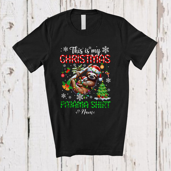 MacnyStore - Personalized Custom Name This Is My Christmas Pajama Shirt; Amusing X-mas Santa Sloth T-Shirt