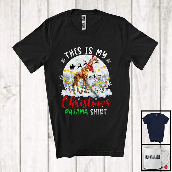 MacnyStore - Personalized Custom Name This Is My Christmas Pajama; Lovely Santa Giraffe Lover; X-mas Moon T-Shirt