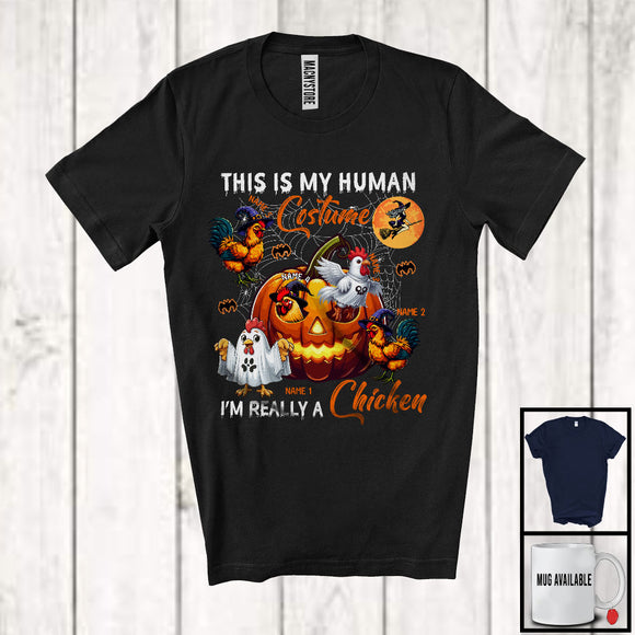 MacnyStore - Personalized Custom Name This Is My Human Costume Chicken, Humorous Halloween Chicken Pumpkin T-Shirt