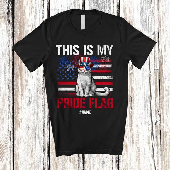 MacnyStore - Personalized Custom Name This Is My Pride Flag; Amazing 4th Of July US Flag Cat Patriotic T-Shirt