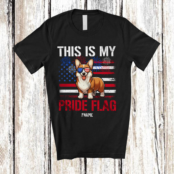 MacnyStore - Personalized Custom Name This Is My Pride Flag; Amazing 4th Of July US Flag Corgi Patriotic T-Shirt