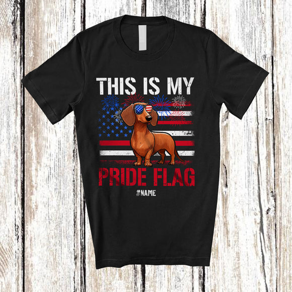 MacnyStore - Personalized Custom Name This Is My Pride Flag; Amazing 4th Of July US Flag Dachshund Patriotic T-Shirt
