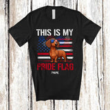 MacnyStore - Personalized Custom Name This Is My Pride Flag; Amazing 4th Of July US Flag Dachshund Patriotic T-Shirt