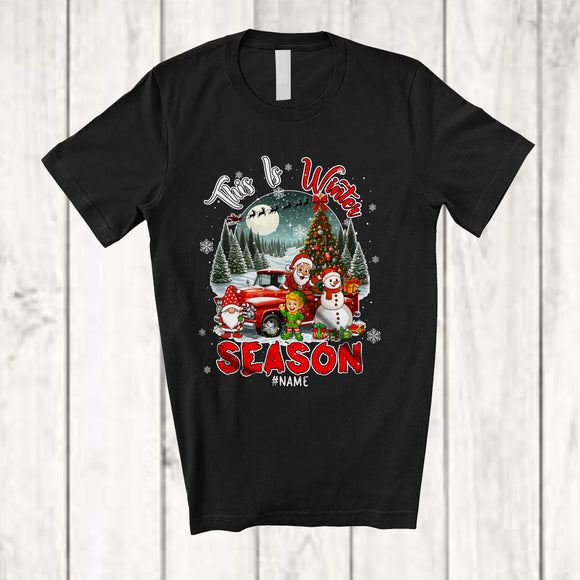 MacnyStore - Personalized Custom Name This Is Winter Season; Joyful Christmas Santa Elf Pickup Truck T-Shirt