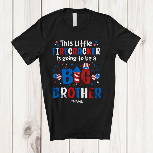 MacnyStore - Personalized Custom Name This Little Firecracker To Be Big Brother; Lovely 4th of July Pregnancy T-Shirt