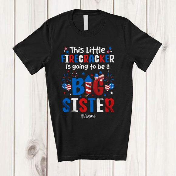 MacnyStore - Personalized Custom Name This Little Firecracker To Be Big Sister; Lovely 4th of July Pregnancy T-Shirt