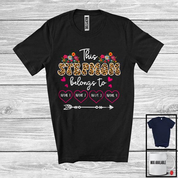 MacnyStore - Personalized Custom Name This Stepmom Belongs To, Lovely Mother's Day Leopard Flowers T-Shirt