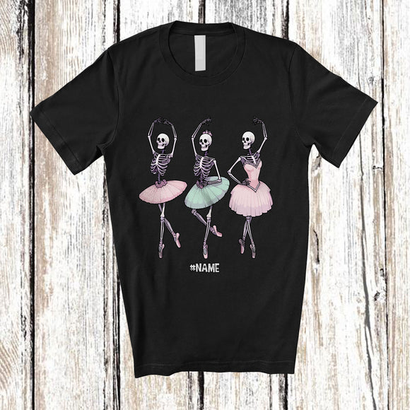 MacnyStore - Personalized Custom Name Three Ballet Dancing Skeletons; Joyful Halloween Ballet Dancer T-Shirt