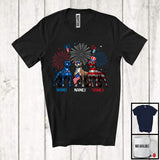 MacnyStore - Personalized Custom Name Three Blue Red White Pit Bull, Adorable 4th Of July USA Flag Patriotic T-Shirt