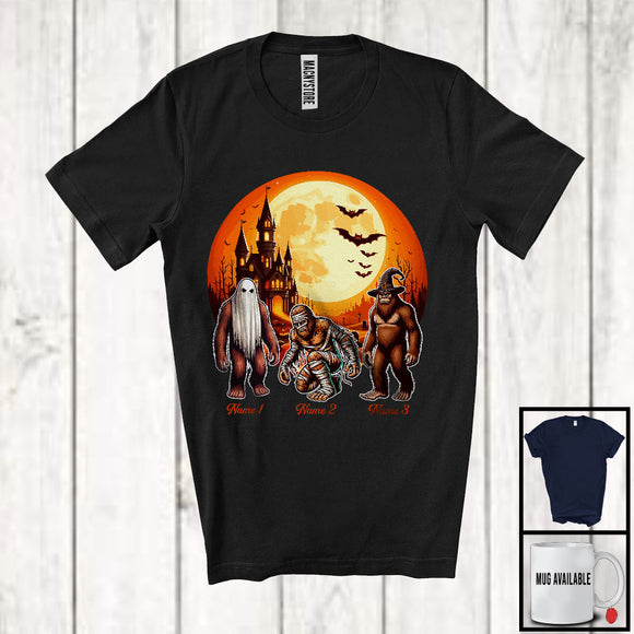 MacnyStore - Personalized Custom Name Three Boo Witch Mummy Bigfoots, Humorous Halloween Bigfoot Lover T-Shirt