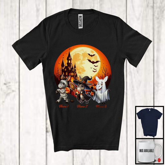 MacnyStore - Personalized Custom Name Three Boo Witch Mummy Donkeys, Humorous Halloween Donkey Farmer T-Shirt