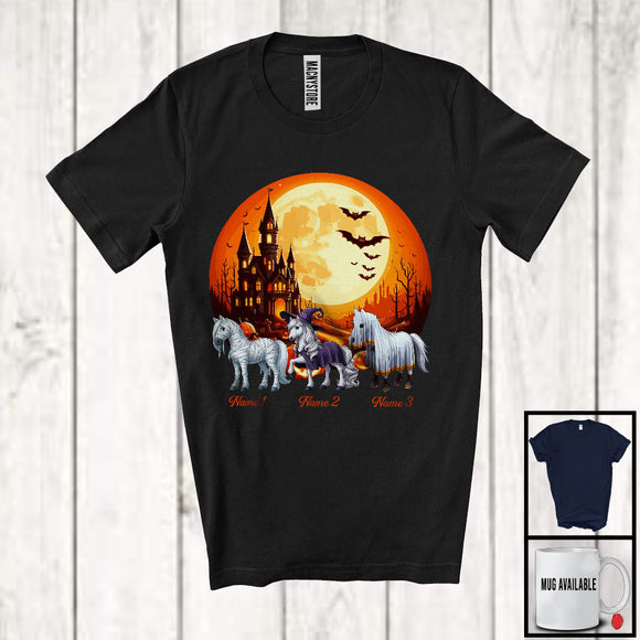 MacnyStore - Personalized Custom Name Three Boo Witch Mummy Horses, Humorous Halloween Horse Farmer T-Shirt