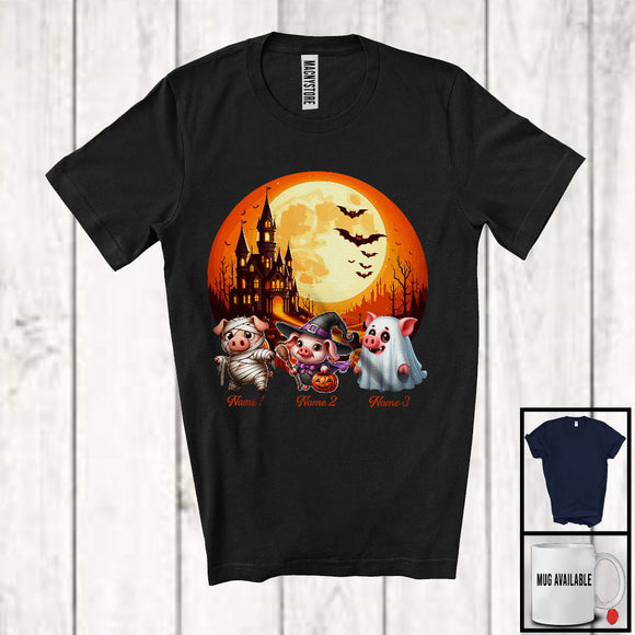 MacnyStore - Personalized Custom Name Three Boo Witch Mummy Pigs, Humorous Halloween Pig Farmer T-Shirt