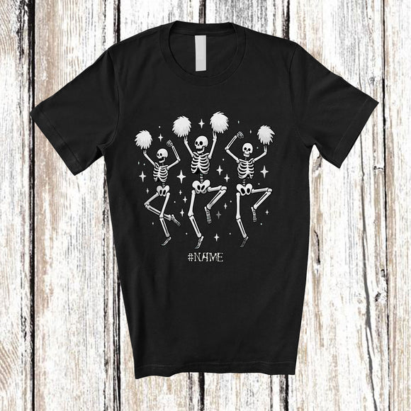 MacnyStore - Personalized Custom Name Three Cheerleading Skeletons; Amusing Halloween Cheerleader T-Shirt